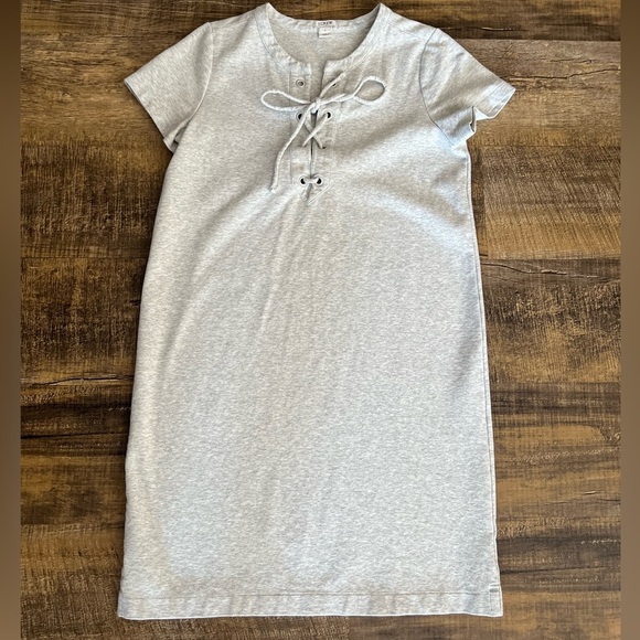 J. Crew Dresses & Skirts - J Crew Sporty Dress Heather Gray Tie Front Short Sleeve Size Small Cozy Beach